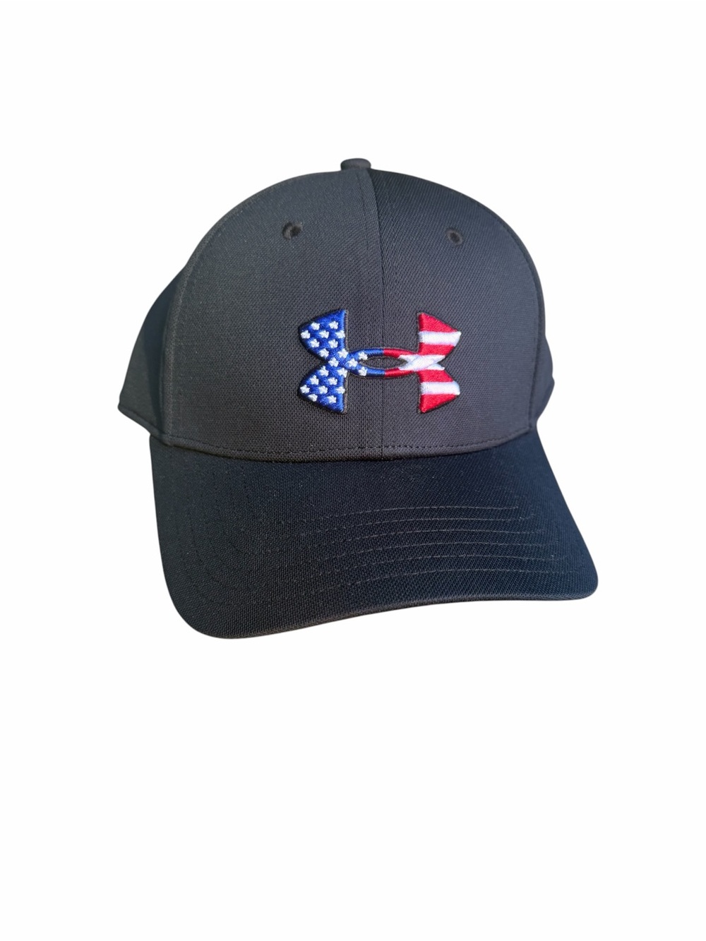Under Armour Black Hat with Red, White & Blue Flag Logo